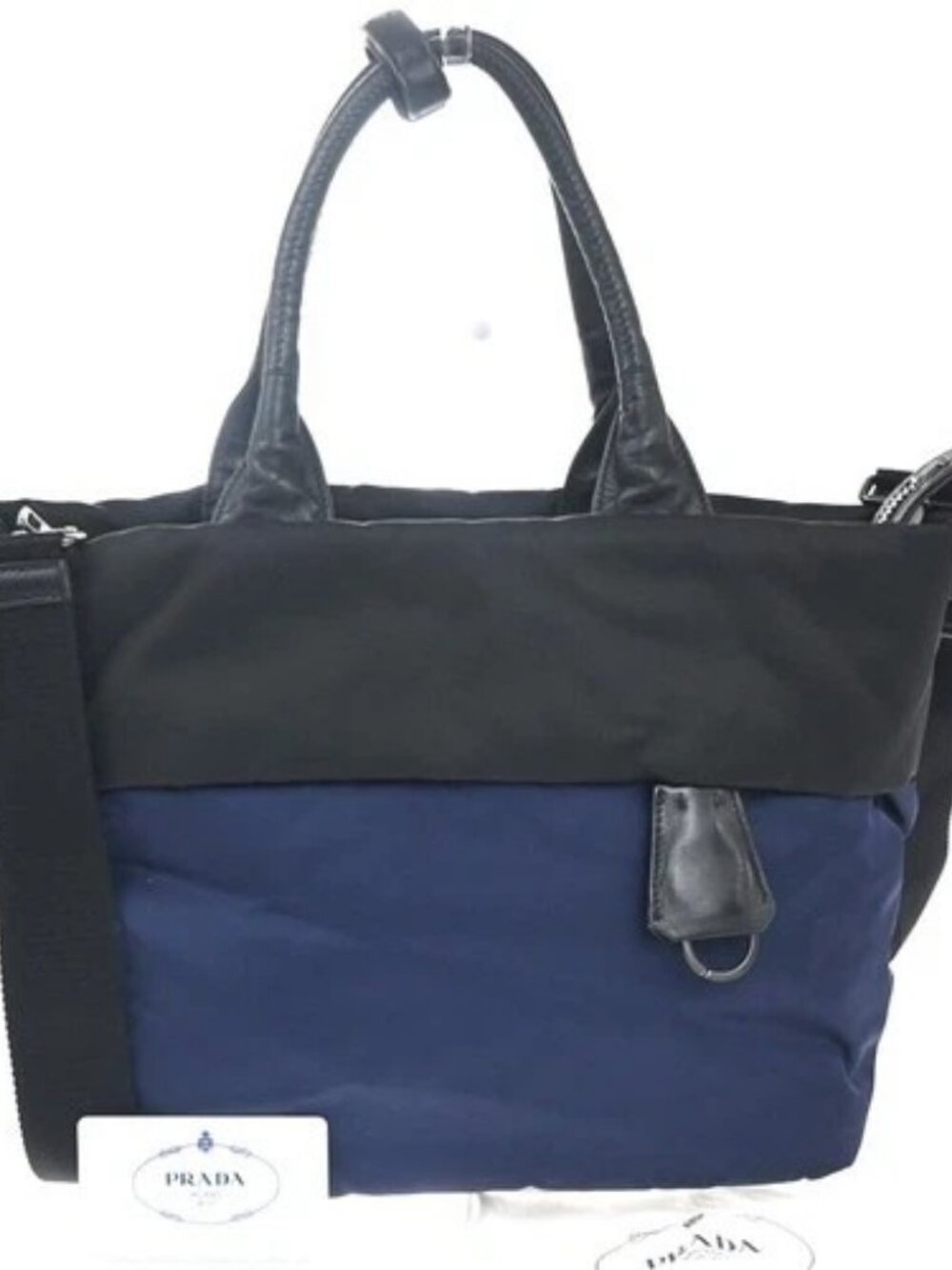PRADA Tessuto Bicolor 2Way Shoulder Hand Bag Nylon Leather Black Blue 77KC624